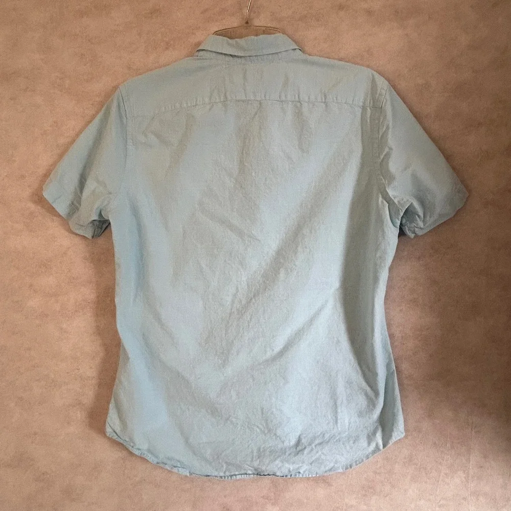 Banana Republic Mens M Blue Soft Wash Cotton Short Sleeve Popover Shirt Pocket
